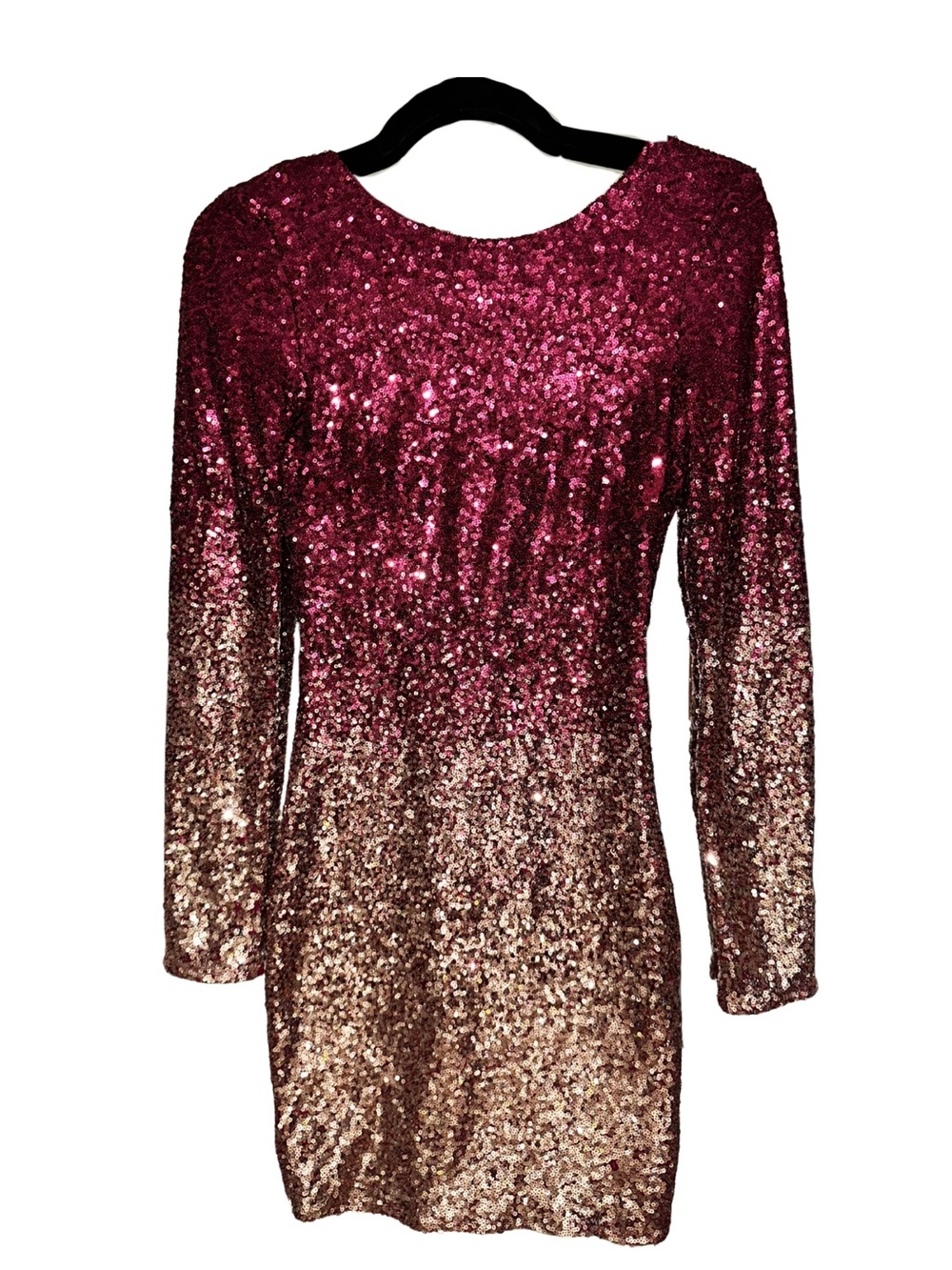 Fashion Nova Burgundy Gold Ombre Sequin Backless Mini Dress